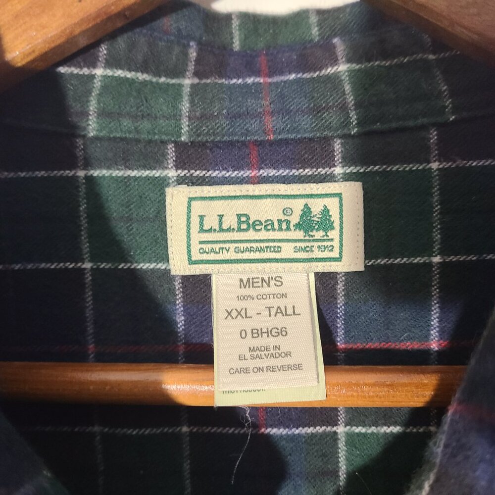 LL Bean Plaid Flannel Blue/Green/Red 2XLT Tall Button Up L/S Men's Shirt - Picture 3 of 5
